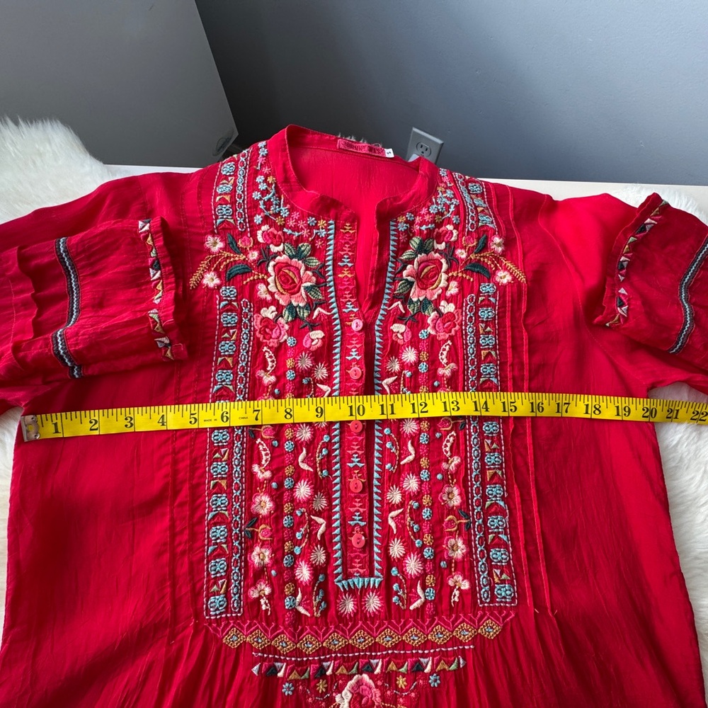 Johnny Was Embroidered Boho Tunic Top Red Cupra Rayon Size S - Picture 5 of 16